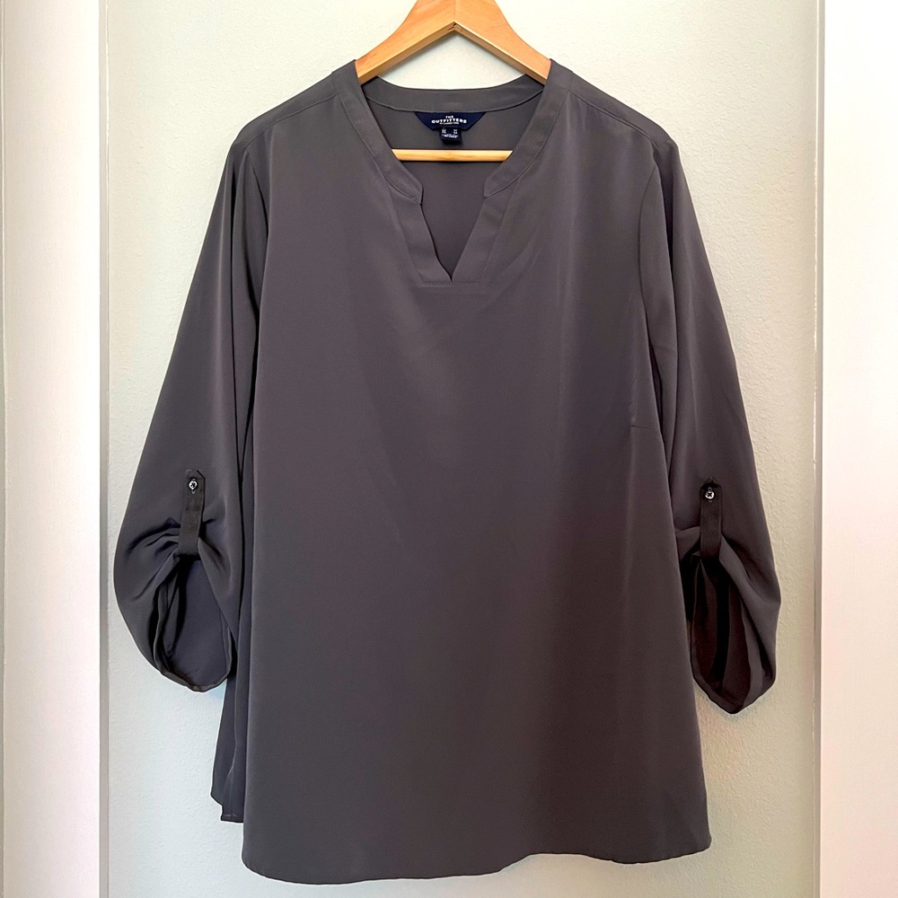 Polished, slate gray split neck top by Lands End